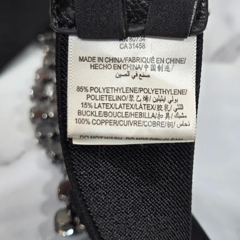 BCBGMAXAZRIA Waist Belt Medium Black Rhinestone Crystal Mesh Elastic Stretch
